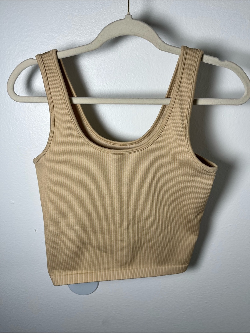 AEROE SIZE L Beige Ribbed Crop Tank Top